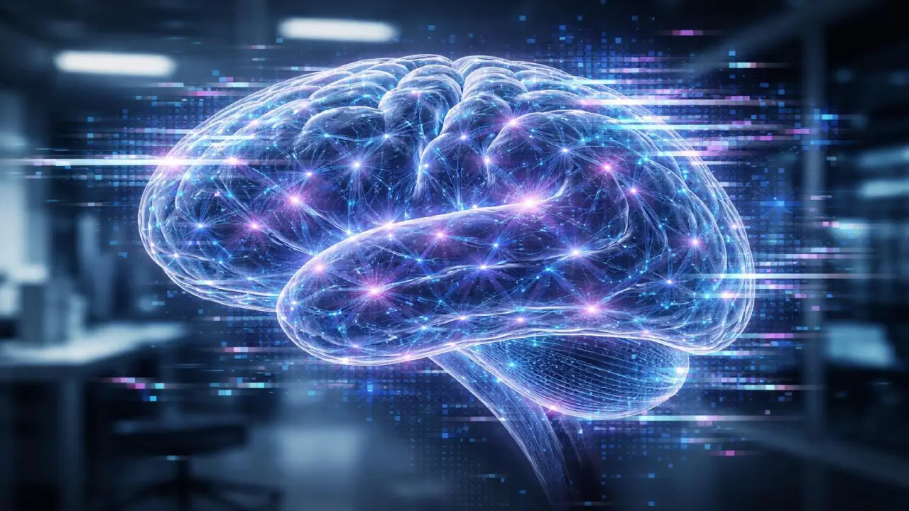 Digital brain illustration with neural connections representing the near-miss effect and psychological response in gambling behavior and decision making
