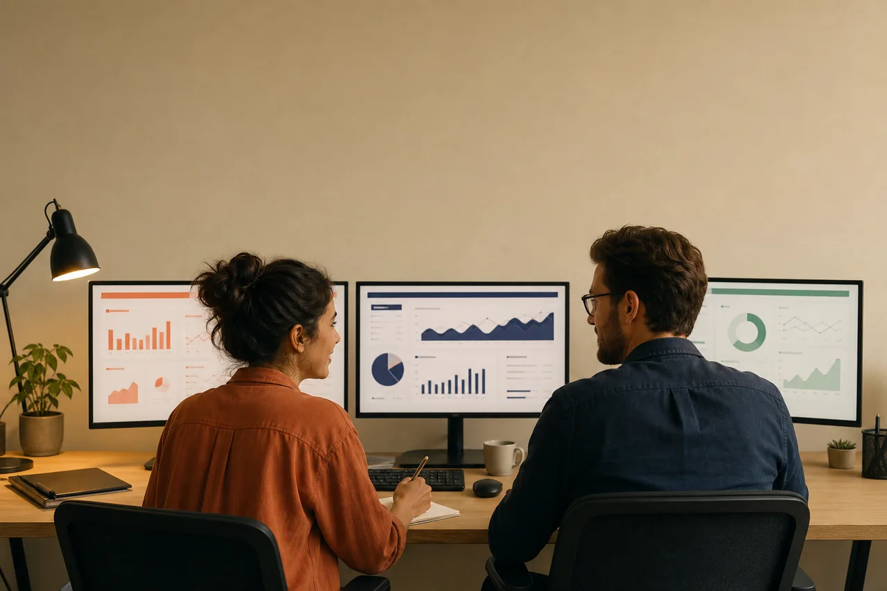Agency team watching several client dashboards for AI search visibility