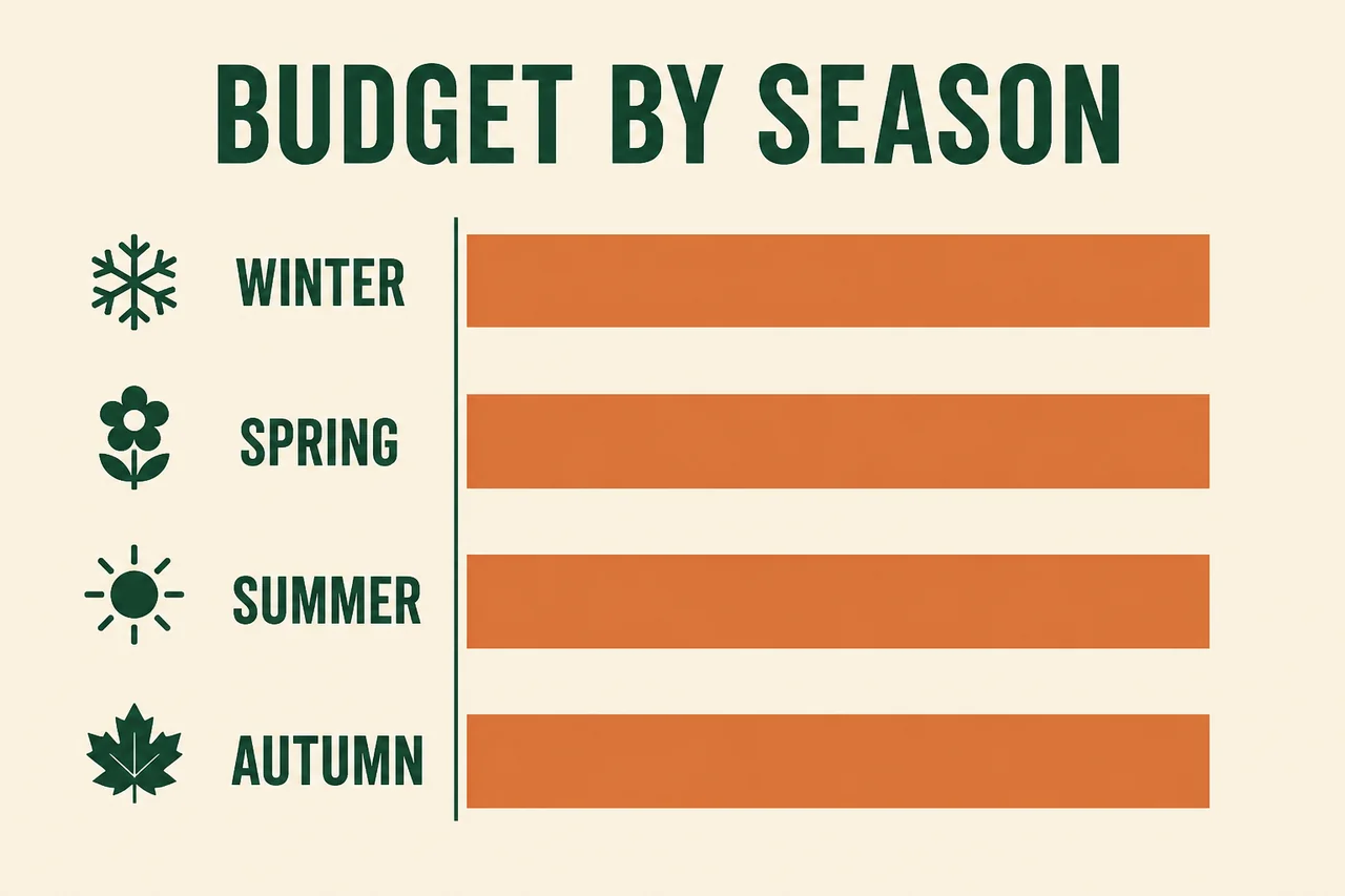 Horizontal bar chart dividing a sports betting budget across four seasons